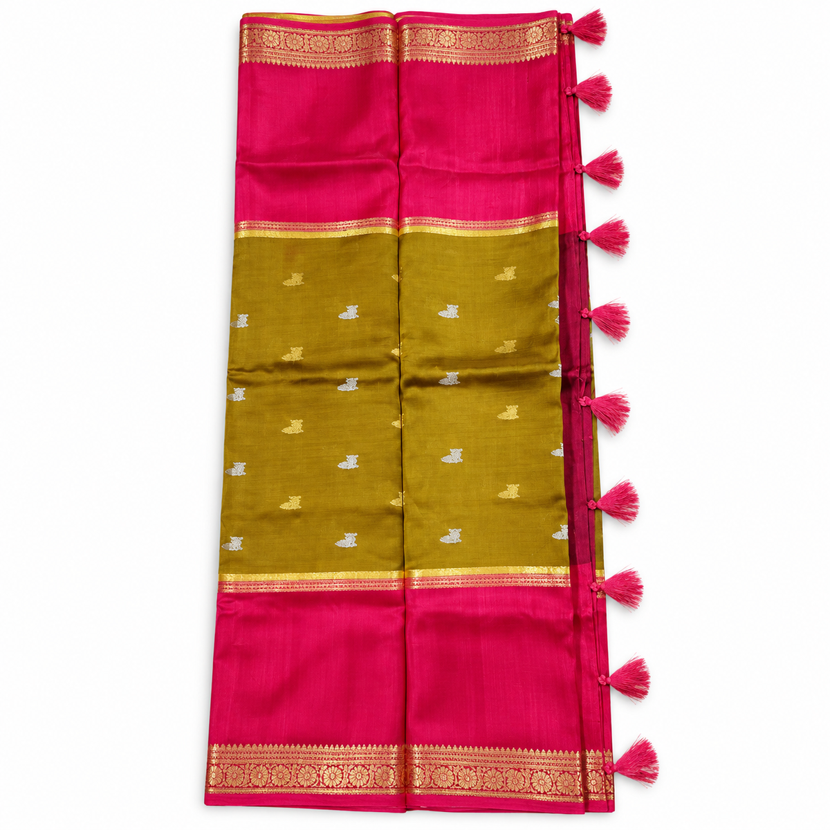 Mysore crape silk saree MSF012 - Mehandi green & pink