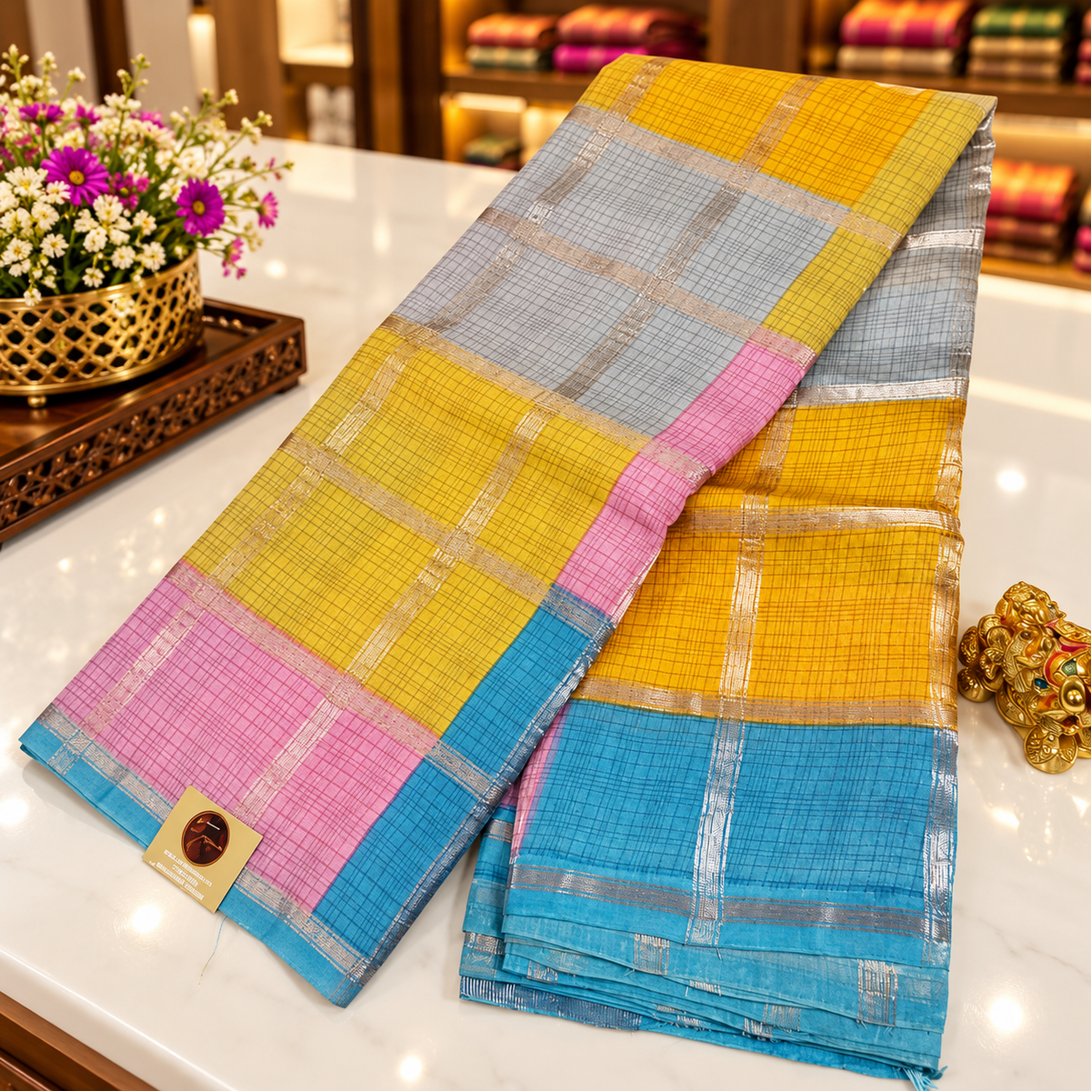 Viscose georgette saree MSF013 - Mustered checked