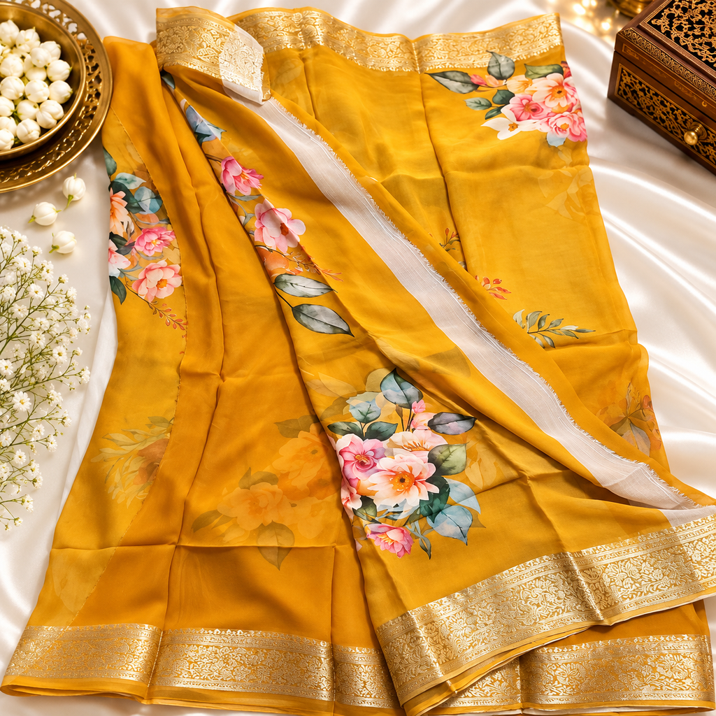 Chiffon saree MSF016 - Mustered Yellow