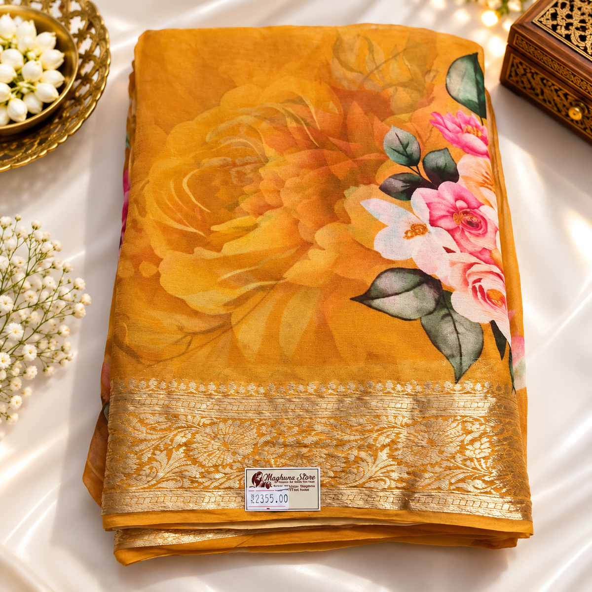 Chiffon saree MSF016 - Mustered Yellow