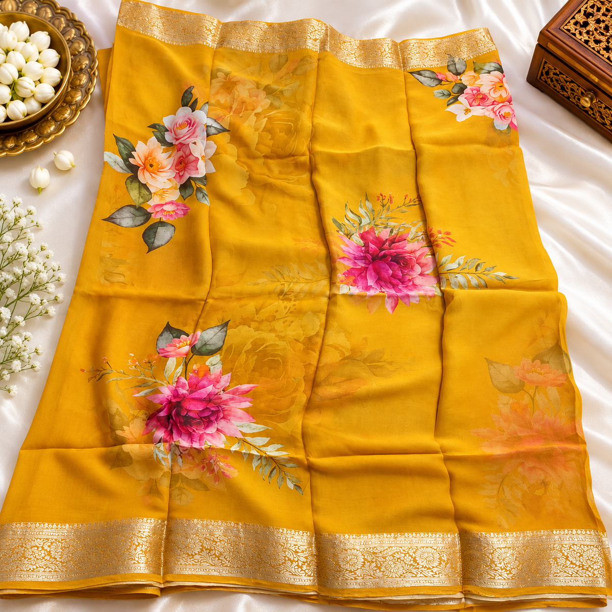 Chiffon saree MSF016 - Mustered Yellow