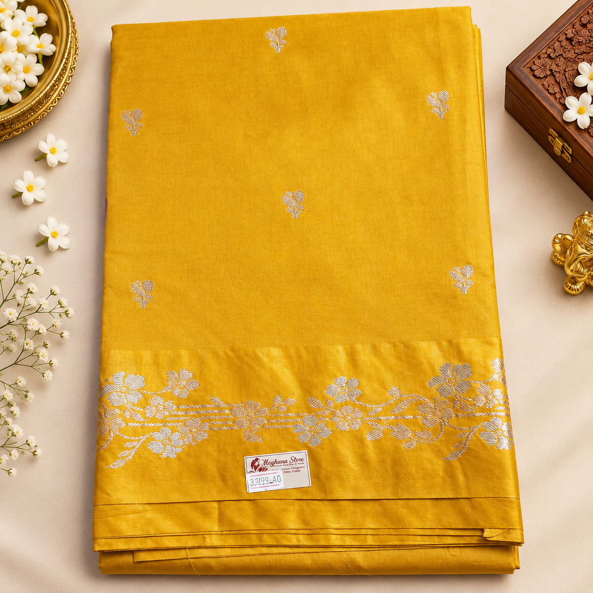 Raw mango silk saree - Mustered