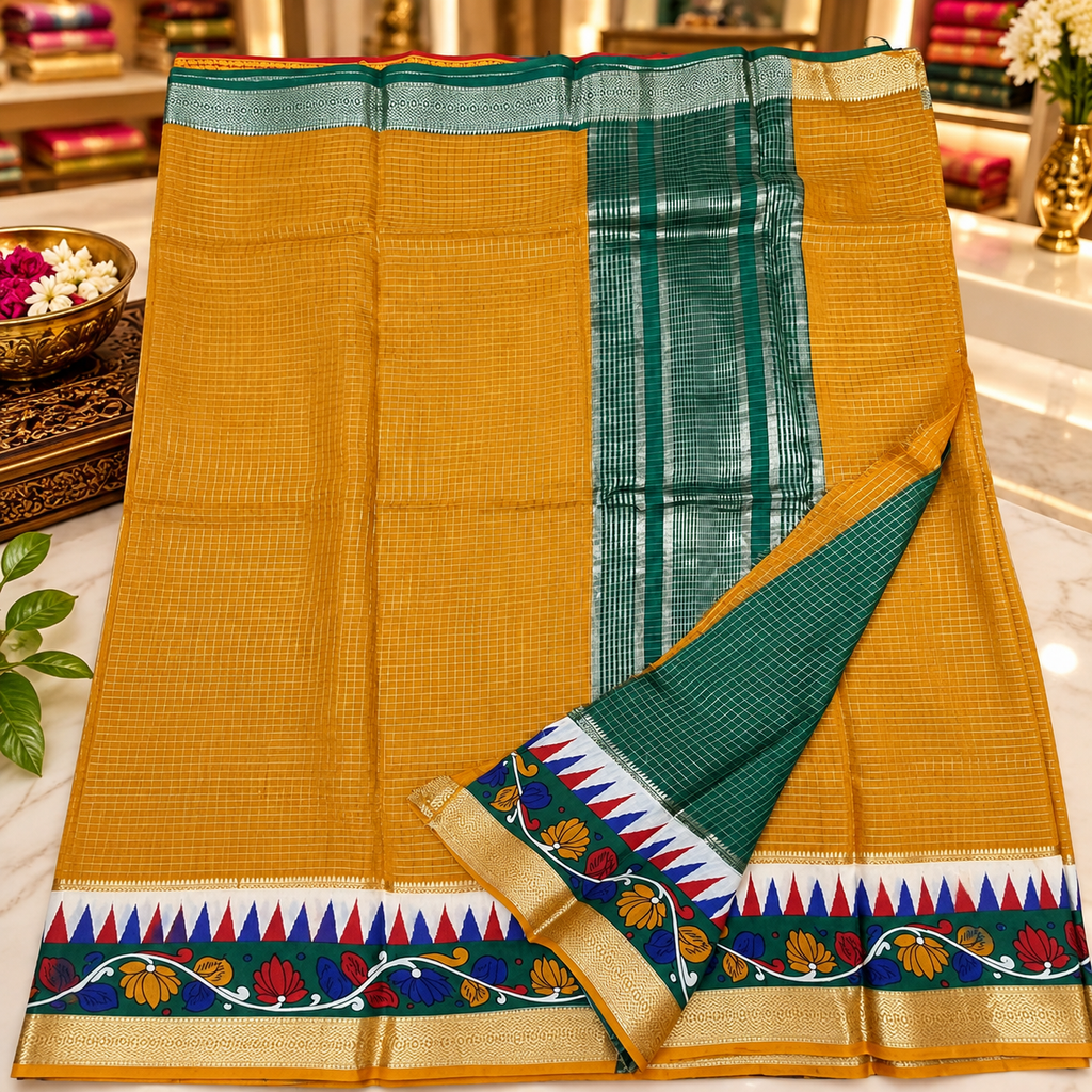 Munga tussar silk saree  - Mustered Yellow