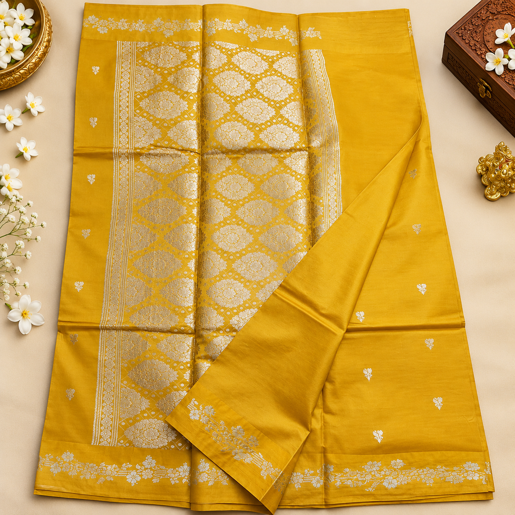 Raw mango silk saree - Mustered