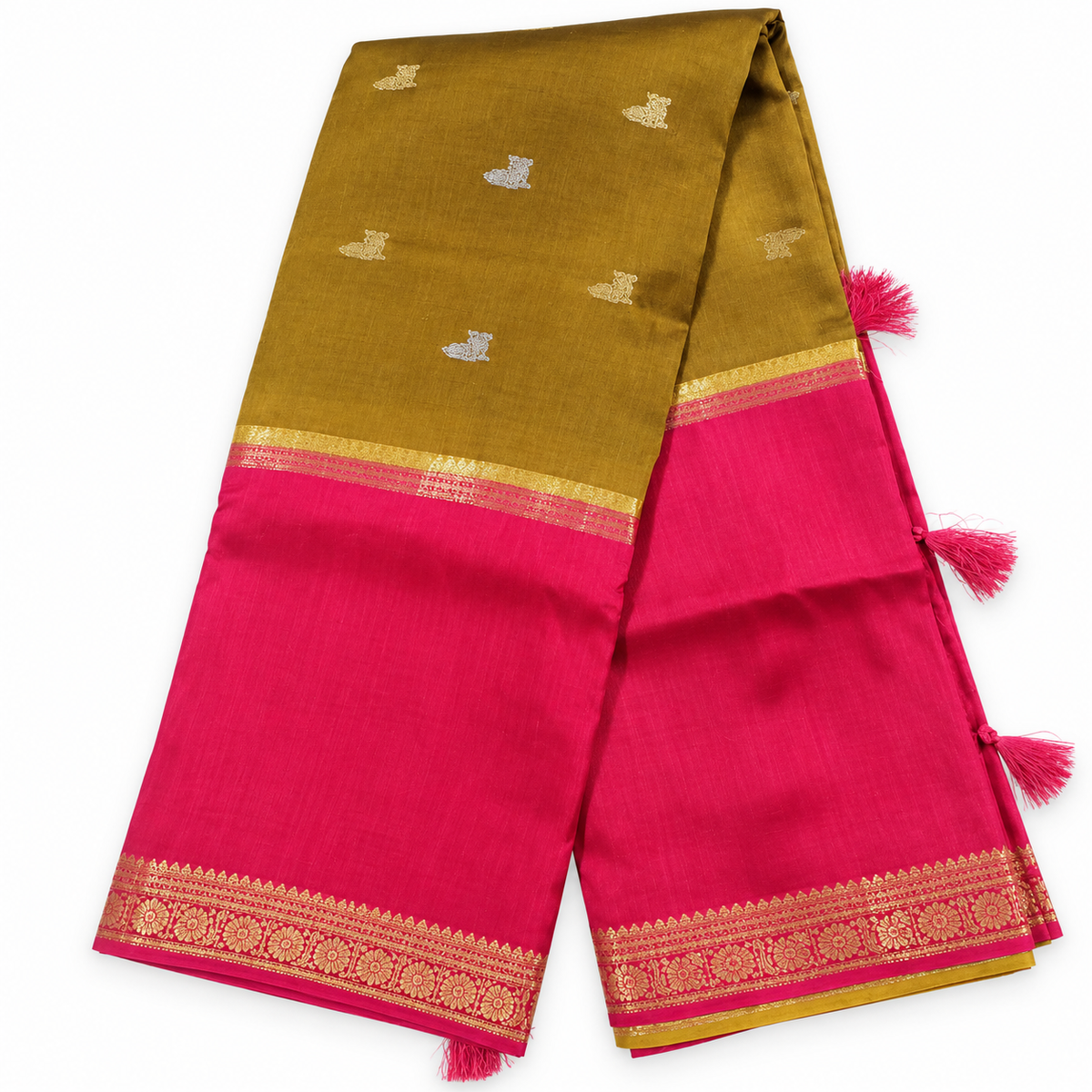 Mysore crape silk saree MSF012 - Mehandi green & pink