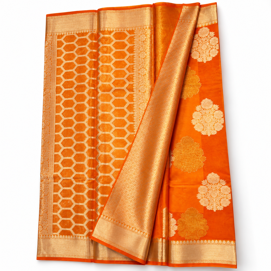 Kora silk saree MSF008 - Orange colour