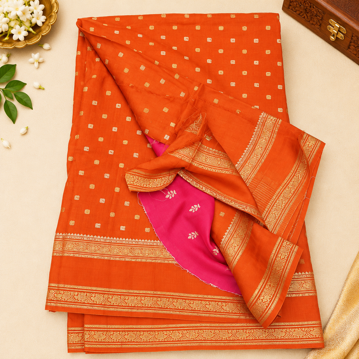 Jute Khadi Banarasi saree MSF007 - Orange