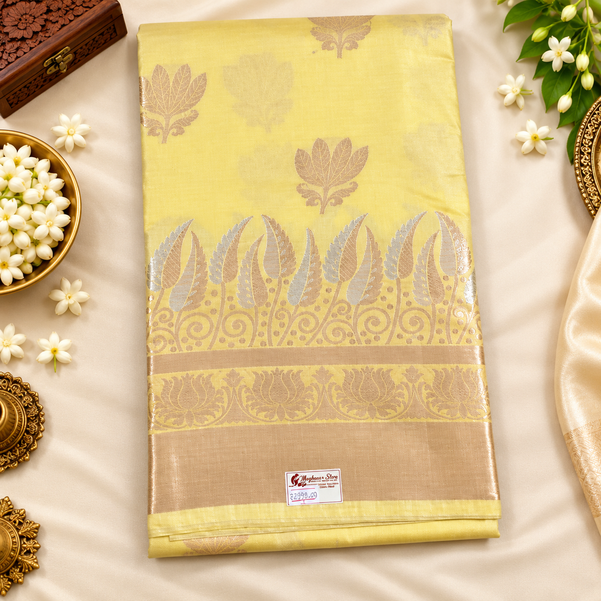 Raw mange silk saree - Lemon Yellow