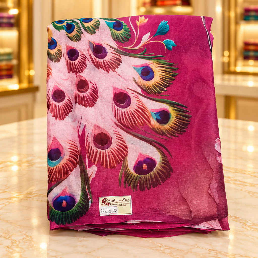 Pure Chinnon silk saree designer wear - wine color