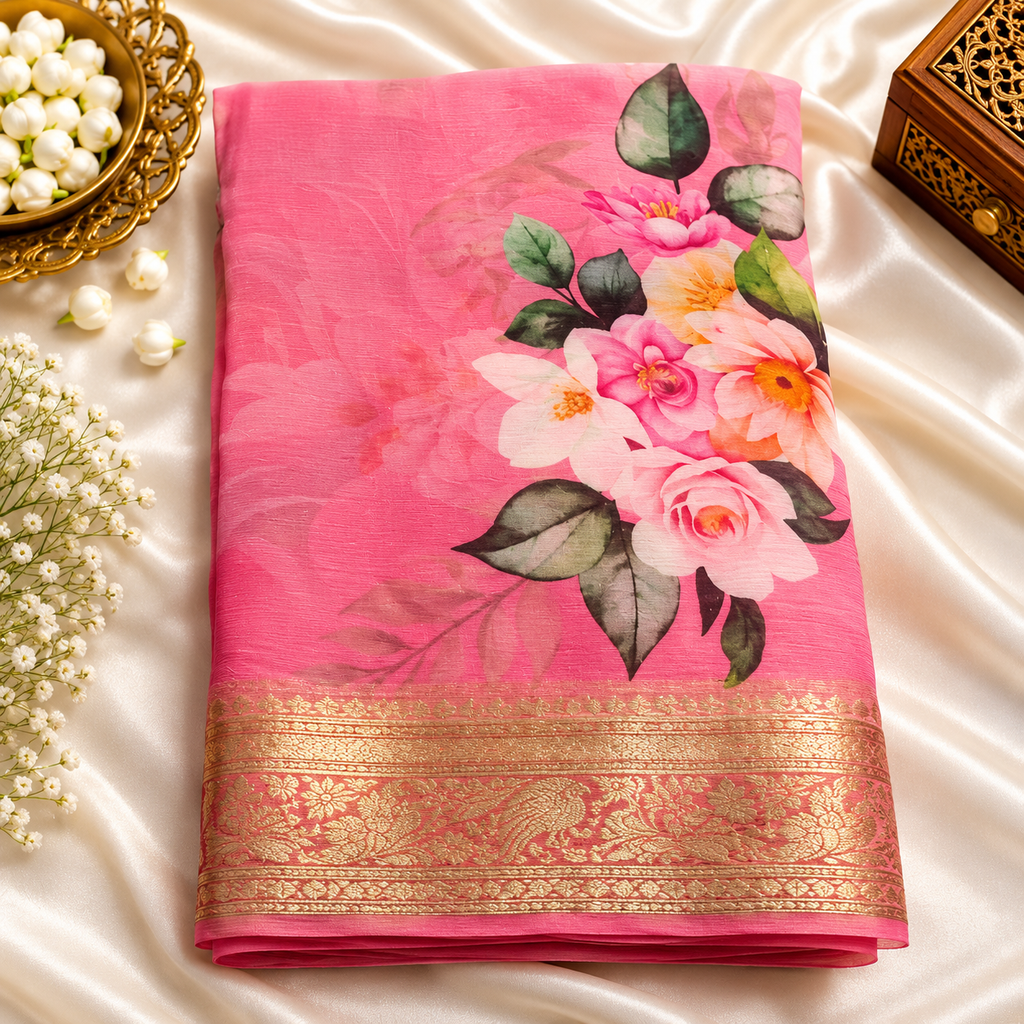 Chiffon saree MSF016 - Baby pink