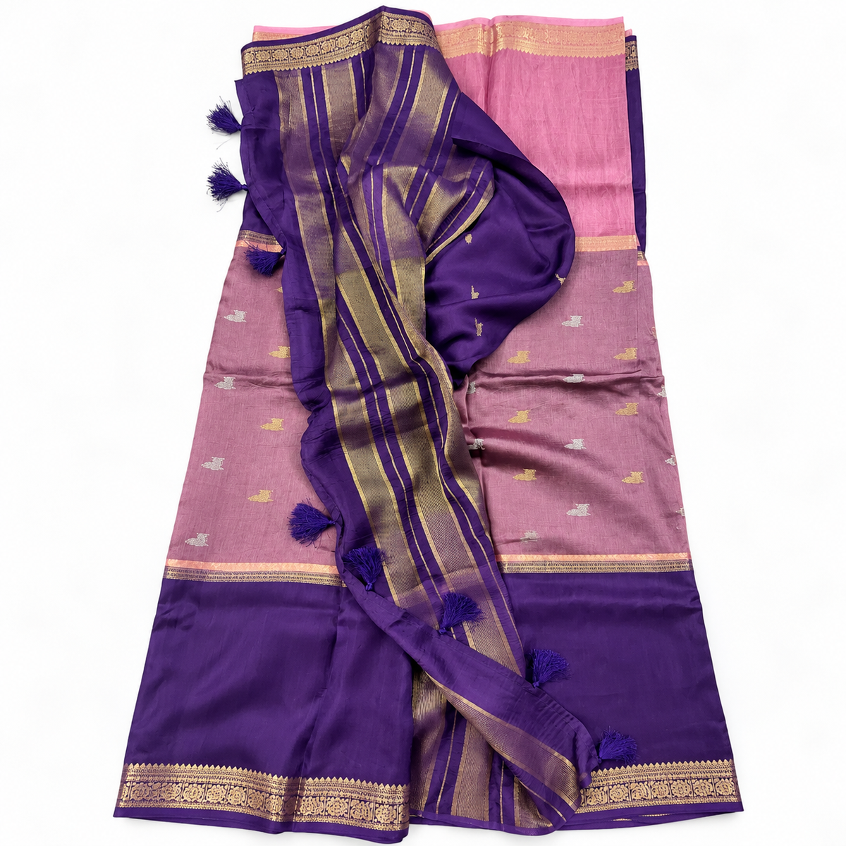 Mysore crape silk saree MSF012 - Onion pink with purple