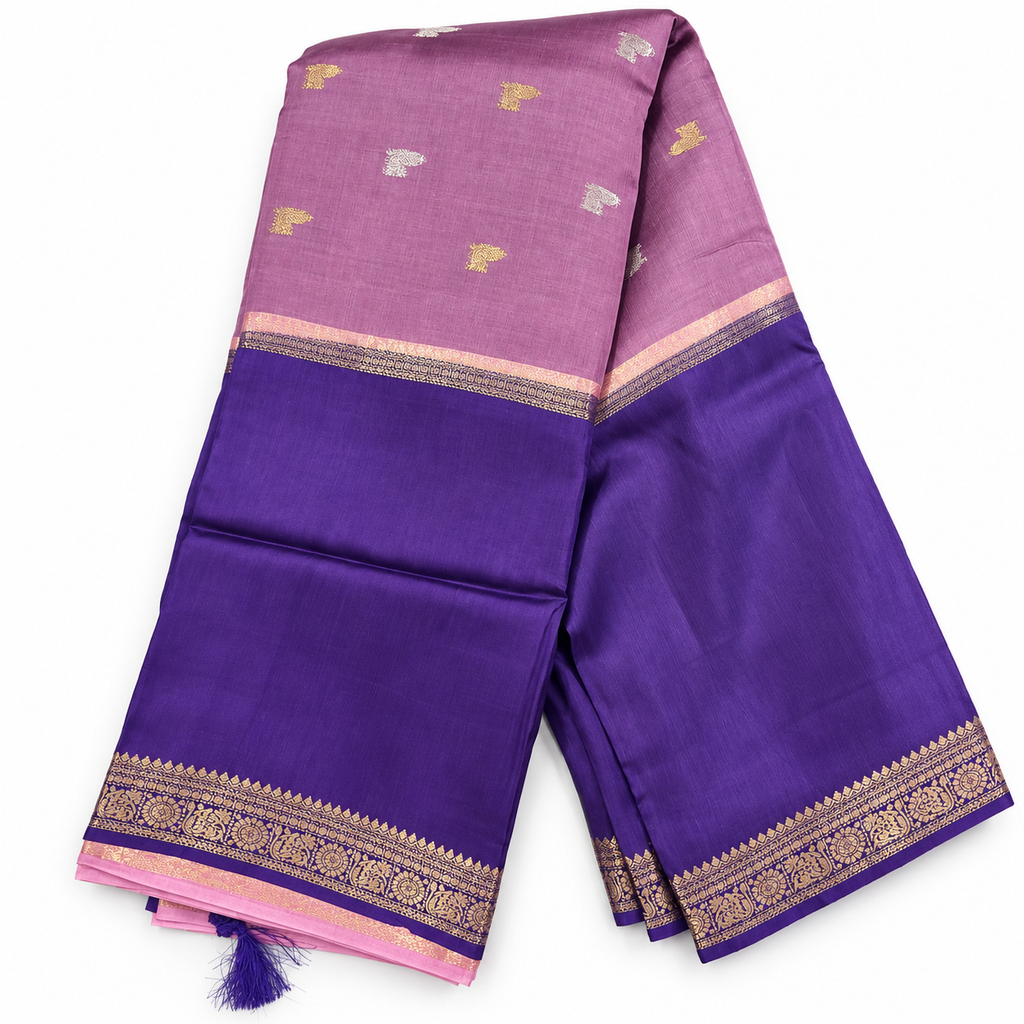 Mysore crape silk saree MSF012 - Onion pink with purple