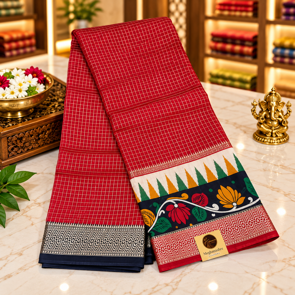 Munga Tussar silk saree - Red