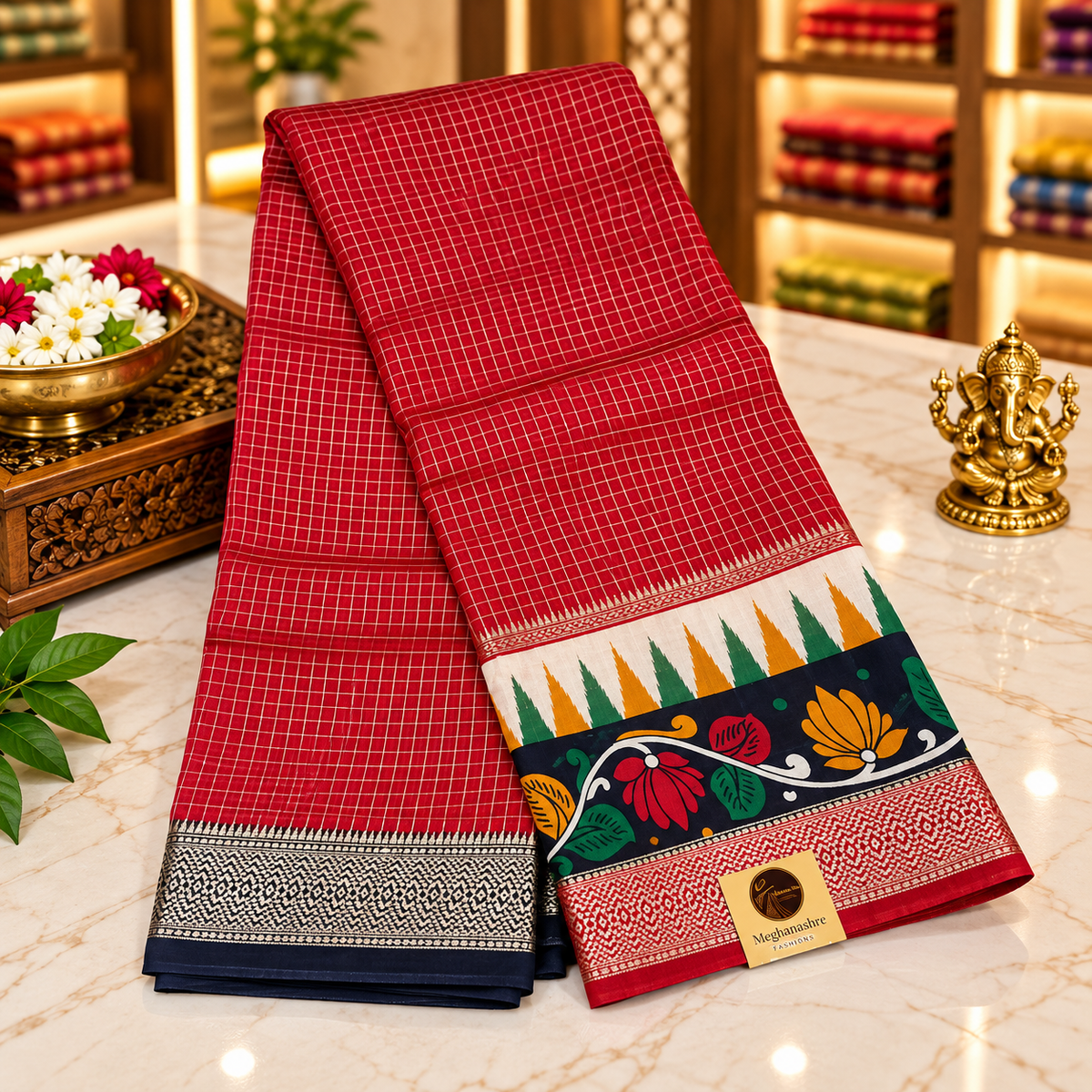 Munga Tussar silk saree - Red