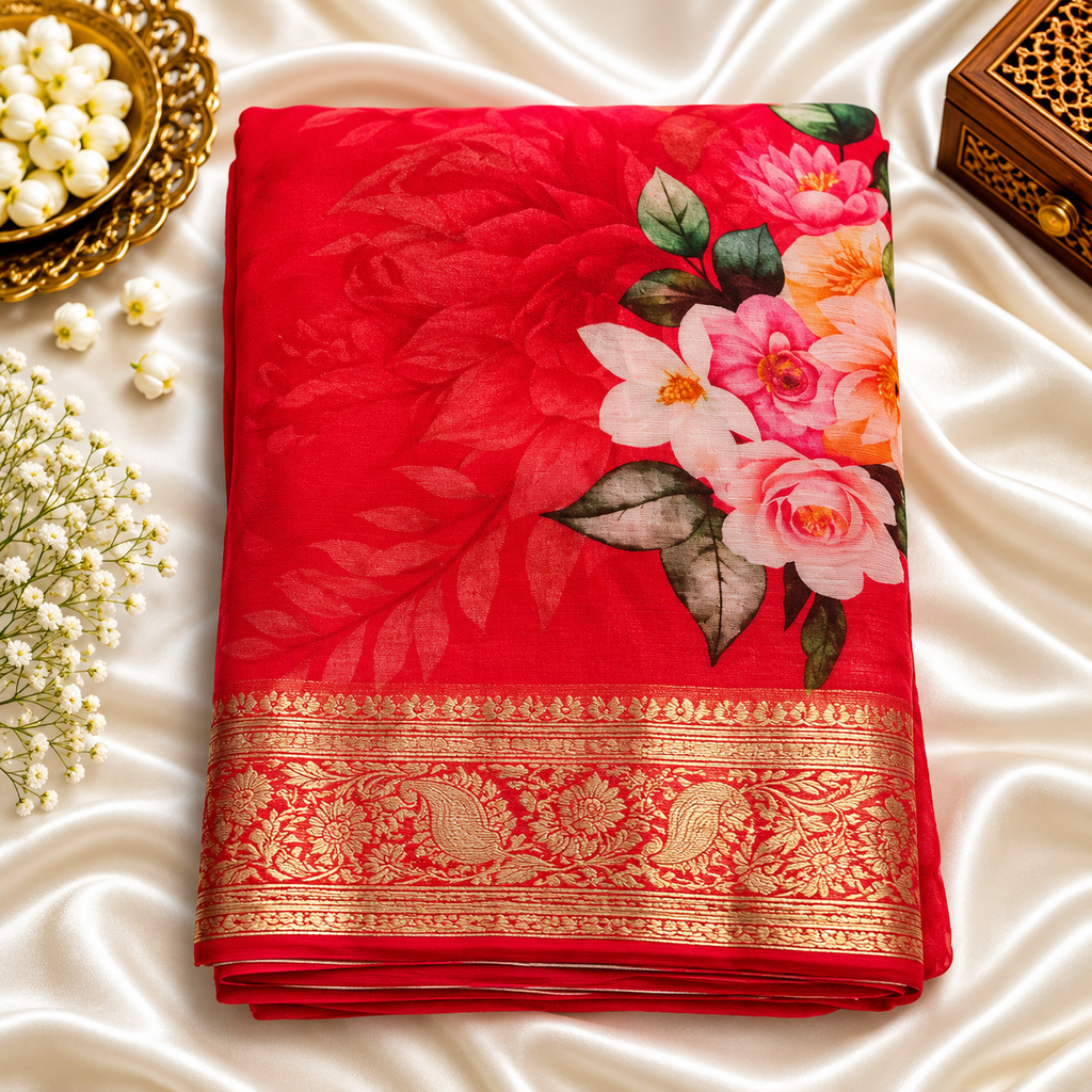 Chiffon saree MSF016- Red
