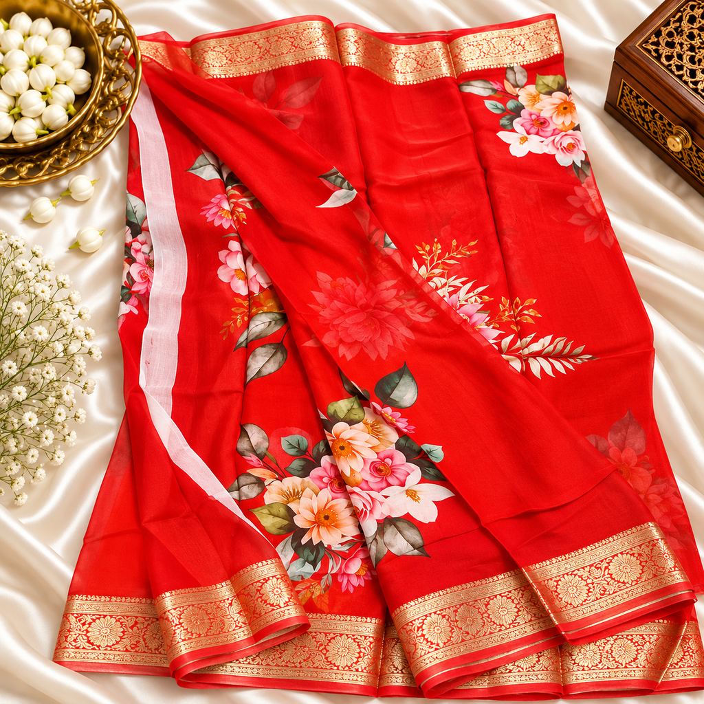 Chiffon saree MSF016- Red