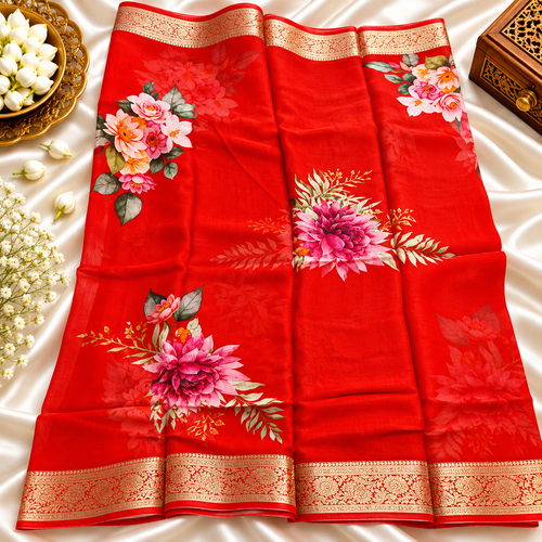 Chiffon saree MSF016- Red