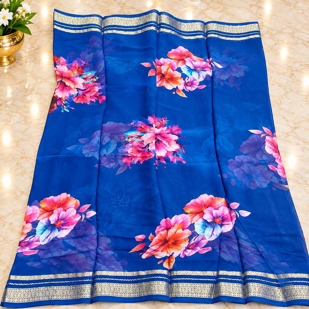 Chiffon saree MSF015 - Royal blue