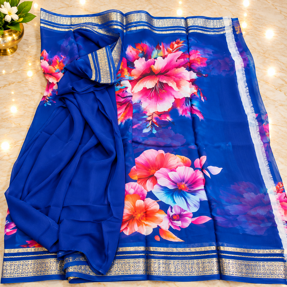 Chiffon saree MSF015 - Royal blue