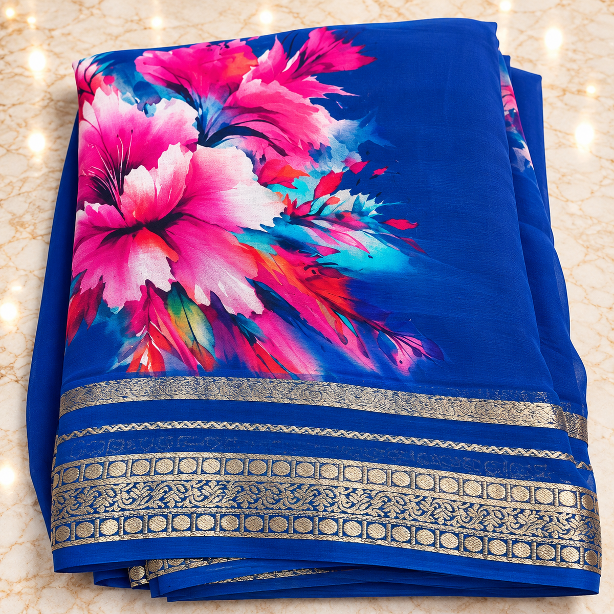 Chiffon saree MSF015 - Royal blue