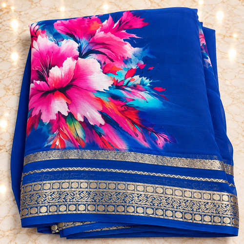 Chiffon saree MSF015 - Royal blue