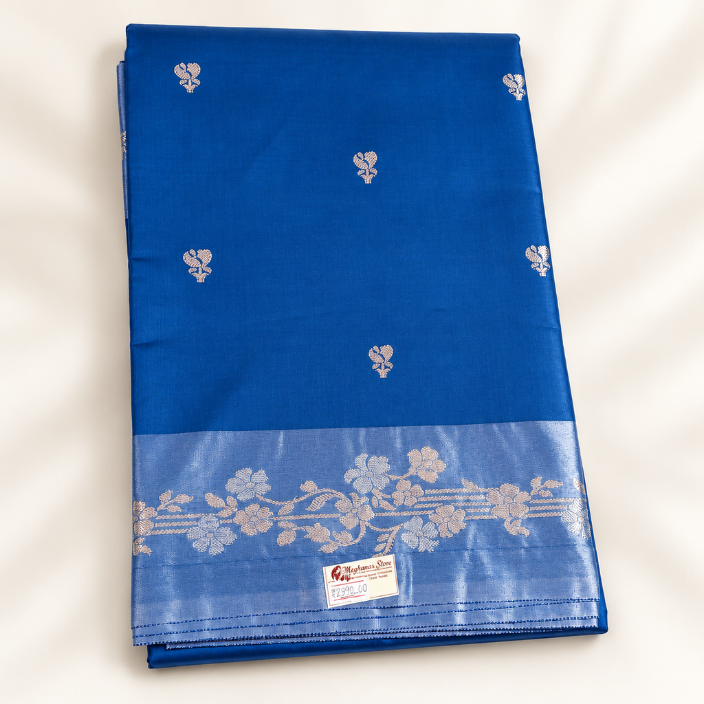 Raw mango silk saree - Royal blue