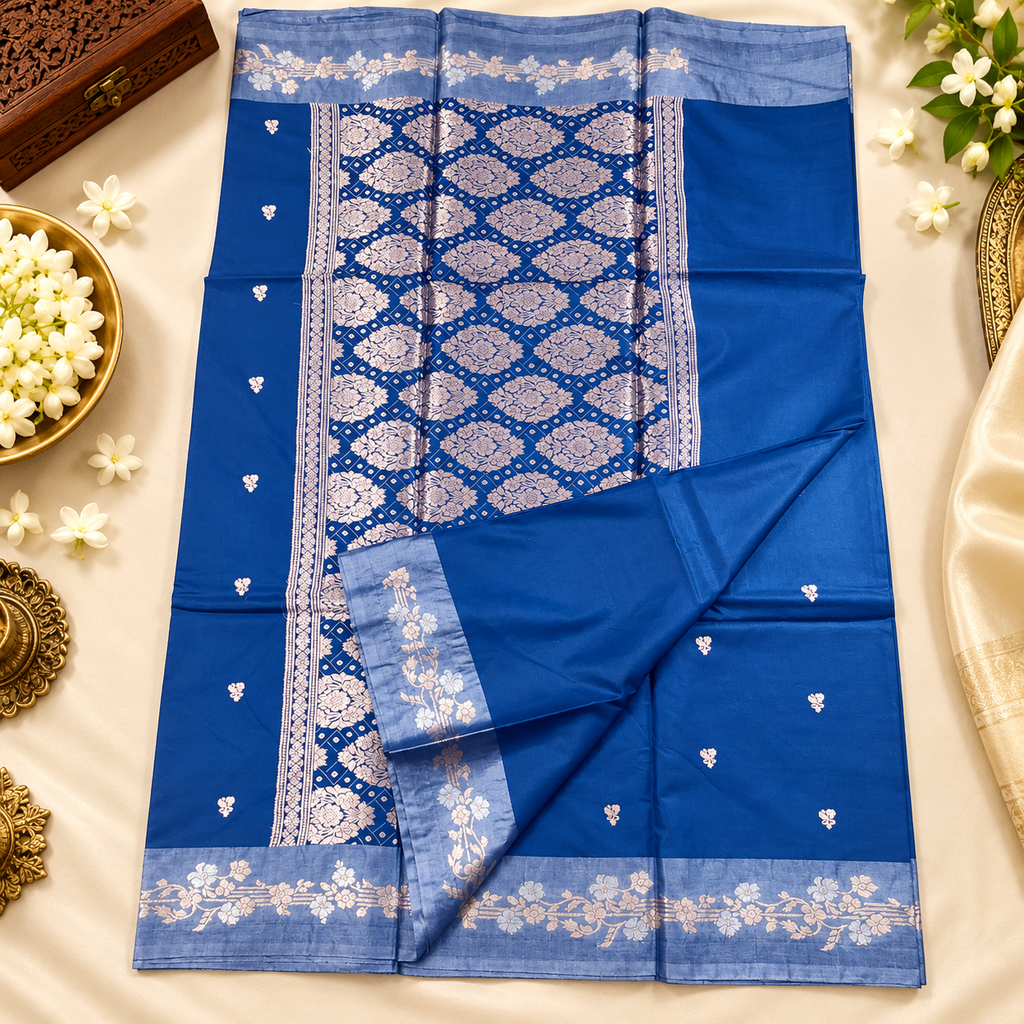 Raw mango silk saree - Royal blue