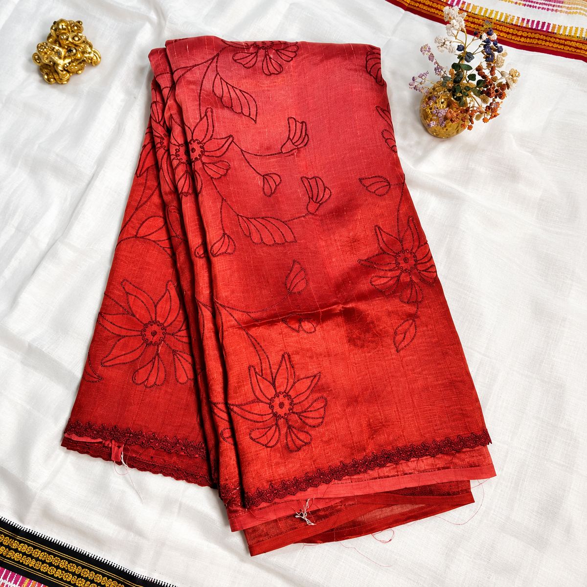 Manipuri Tussar silk saree MSF010 - Red