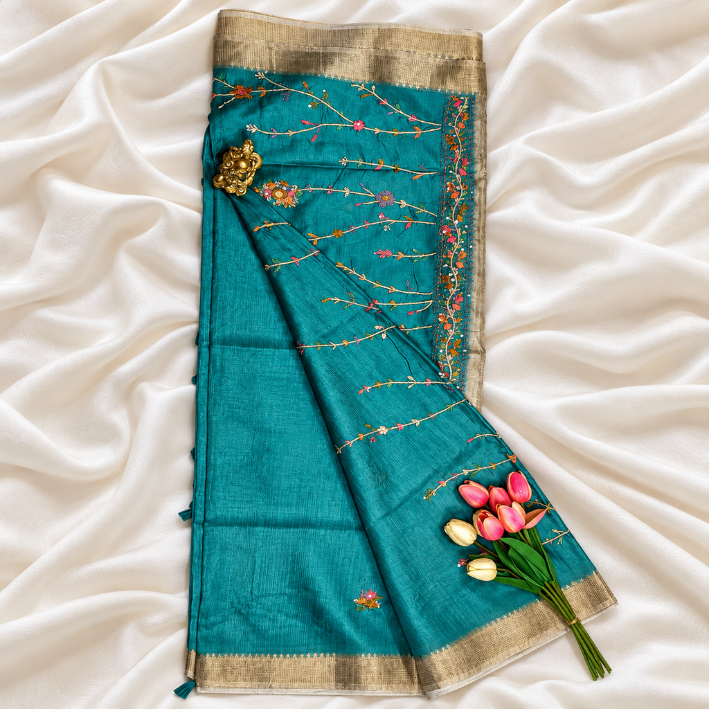 Tussar silk saree MSF009 - Sea Green