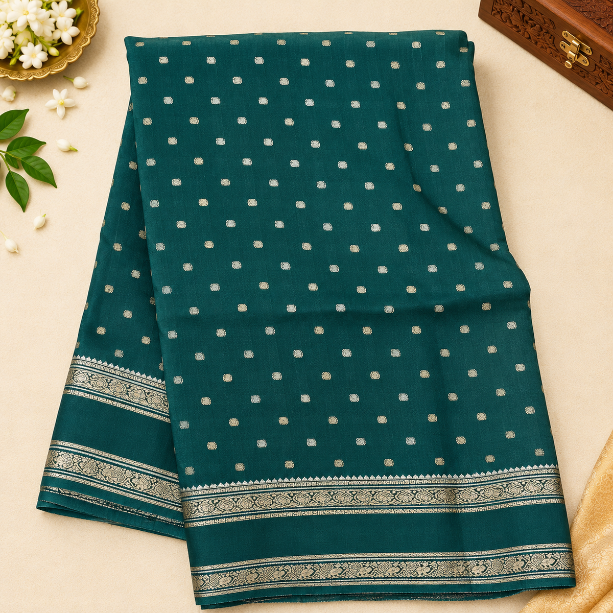 Jute Khadi Banarasi saree MSF007 - Bottle green
