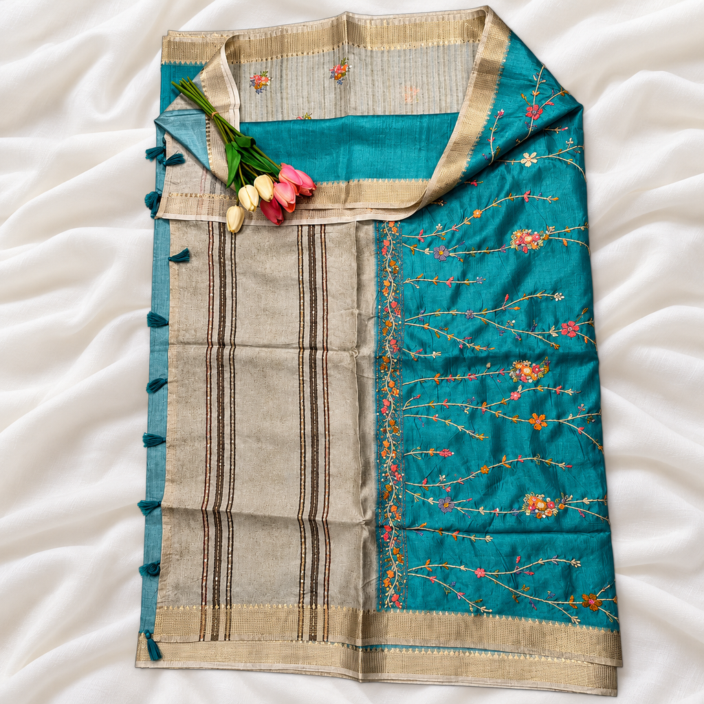 Tussar silk saree MSF009 - Sea Green