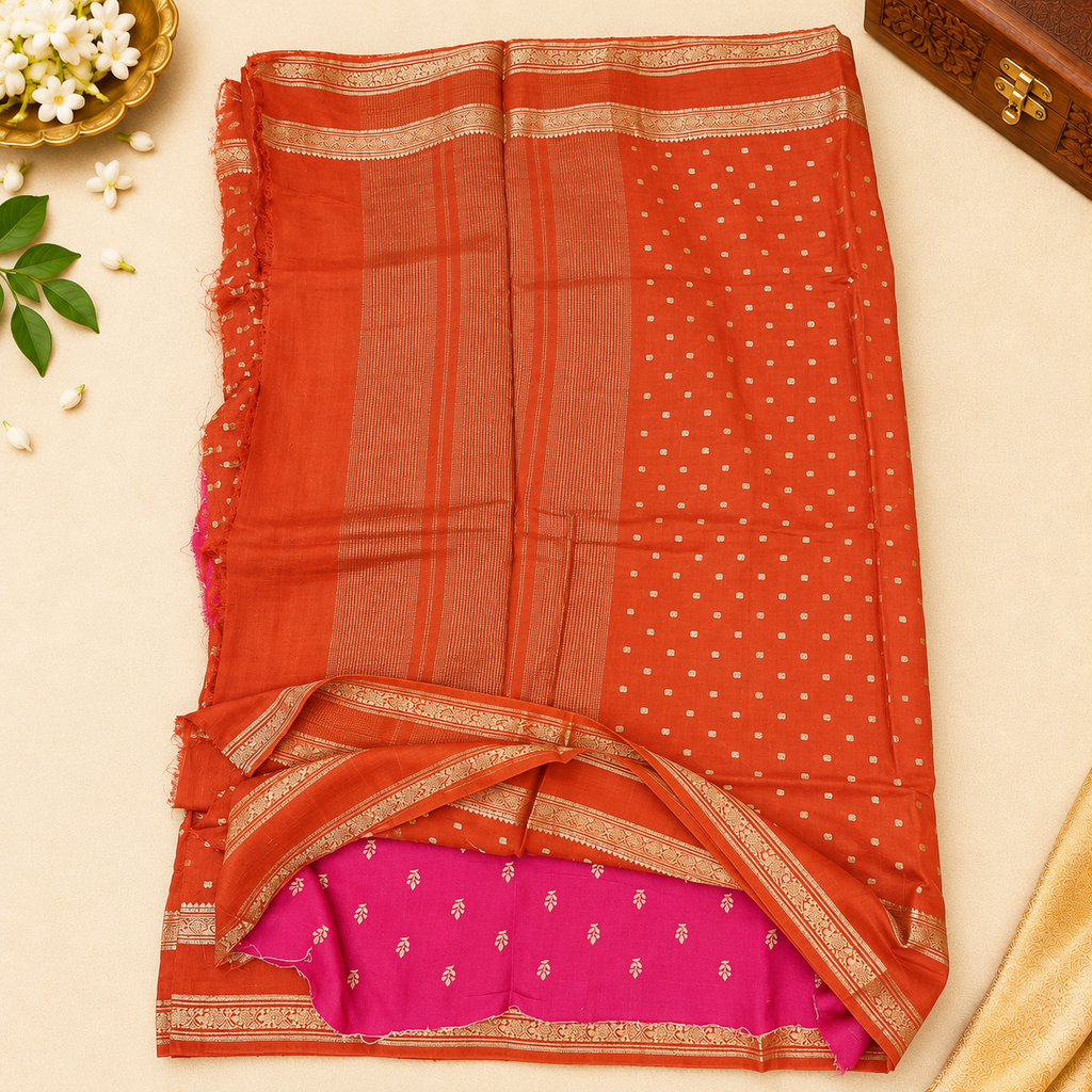 Jute Khadi Banarasi saree MSF007 - Orange