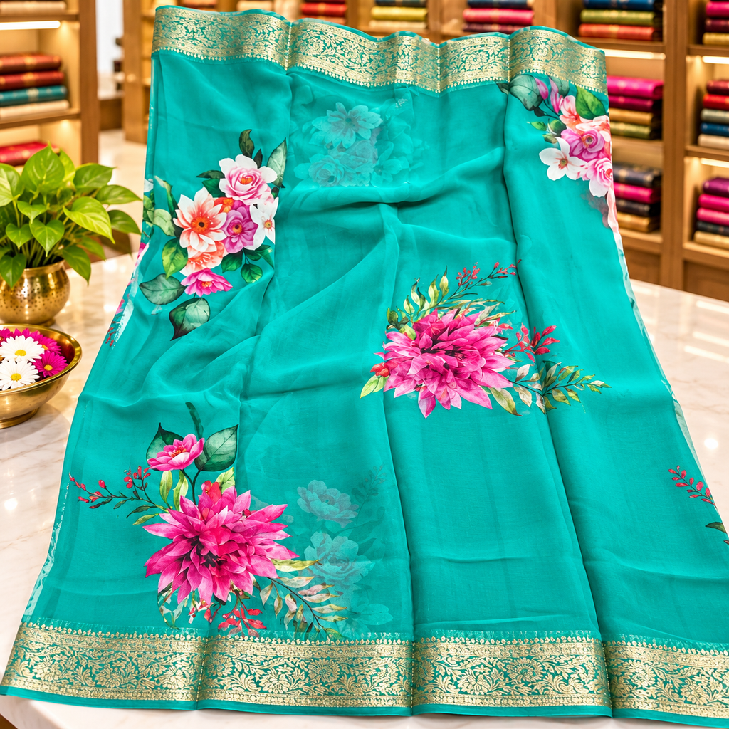 Chiffon Saree MSF016 - Sea Green