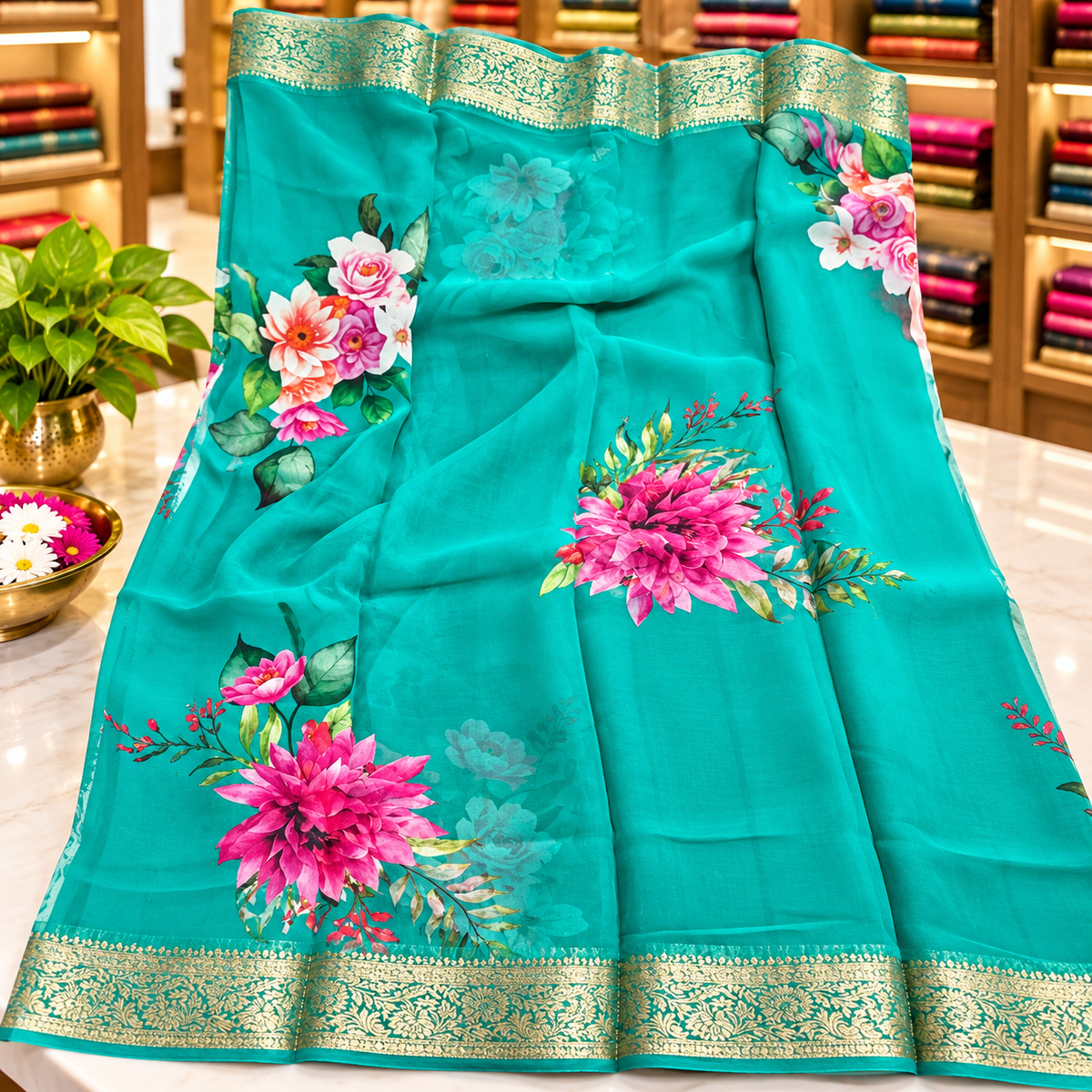 Chiffon Saree MSF016 - Sea Green