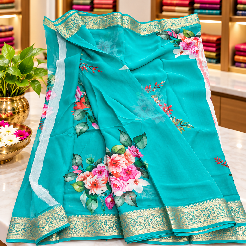 Chiffon Saree MSF016 - Sea Green