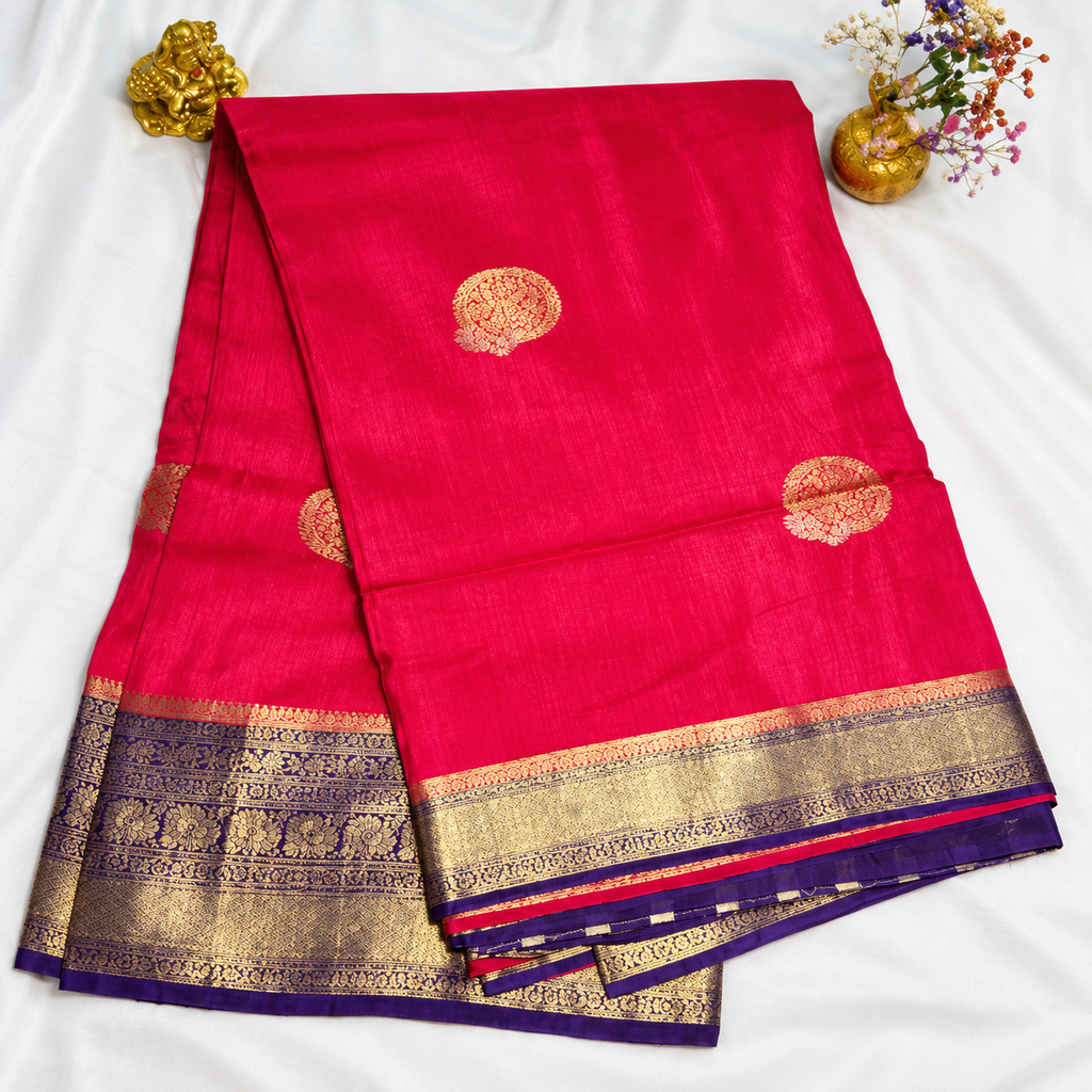 Vintage style voscose silk saree MSF011 - Pink