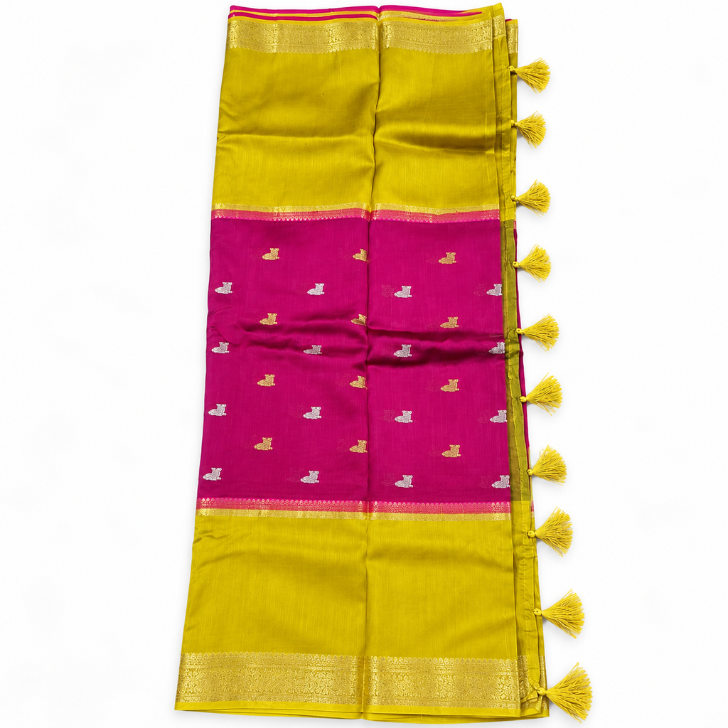 Mysore crape silk saree MSF012 - Purple & mustered yellow