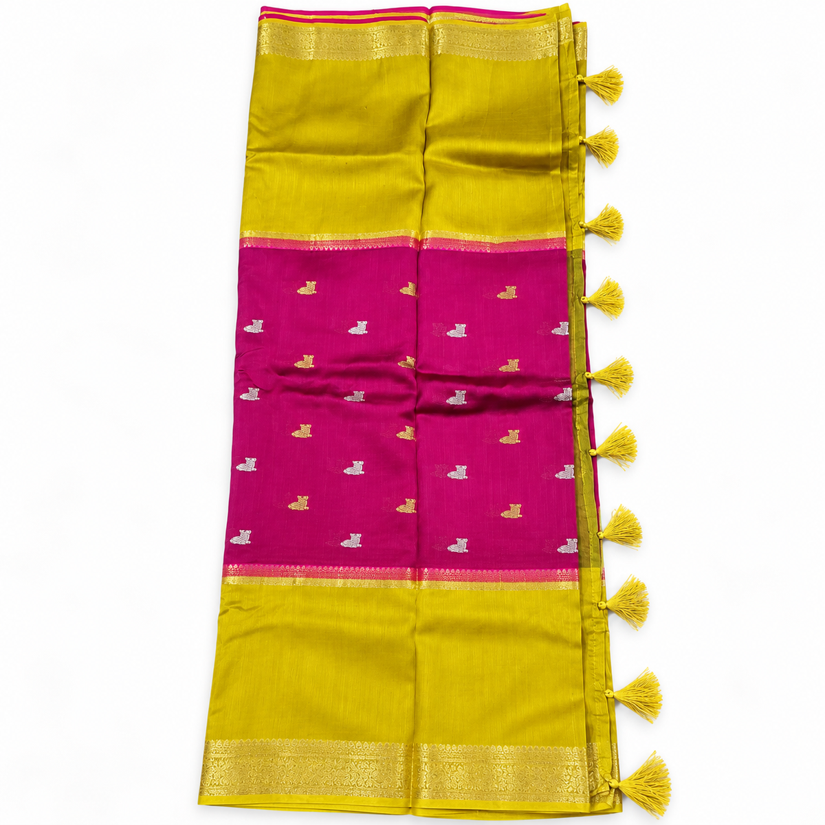 Mysore crape silk saree MSF012 - Purple & mustered yellow