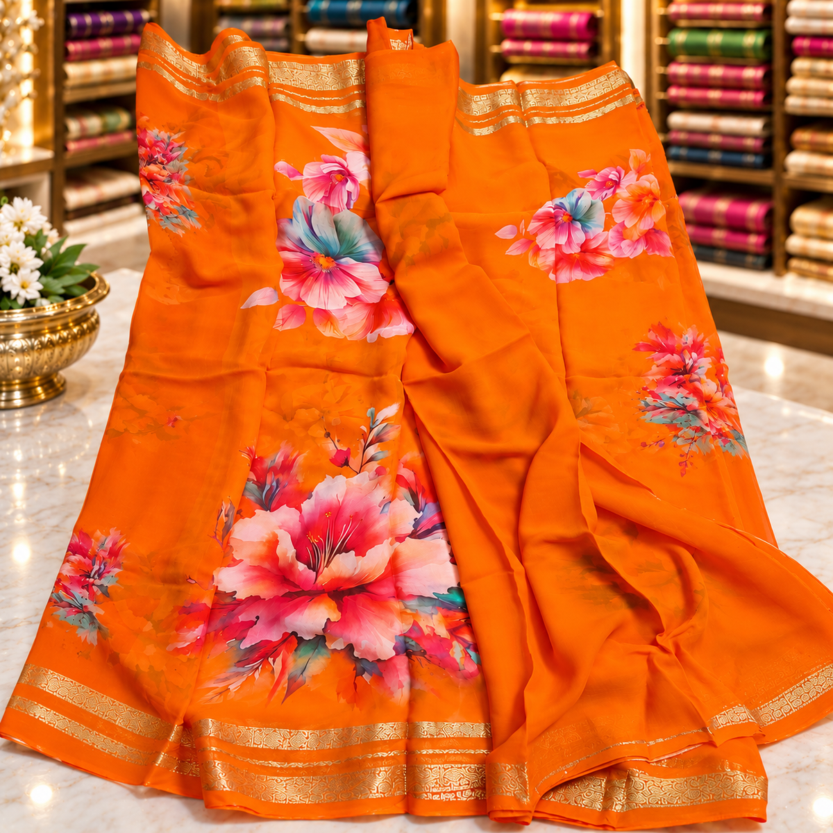 Chiffon saree MSF015 - Orange