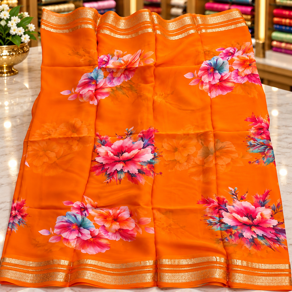 Chiffon saree MSF015 - Orange