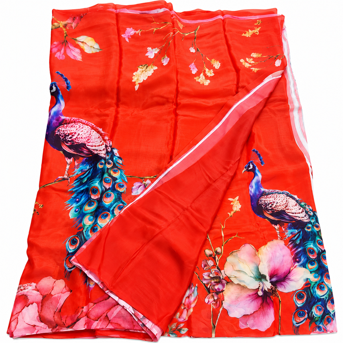Pure Chinnon silk saree designer wear - Red