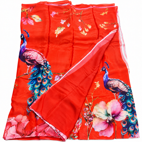 Pure Chinnon silk saree designer wear - Red