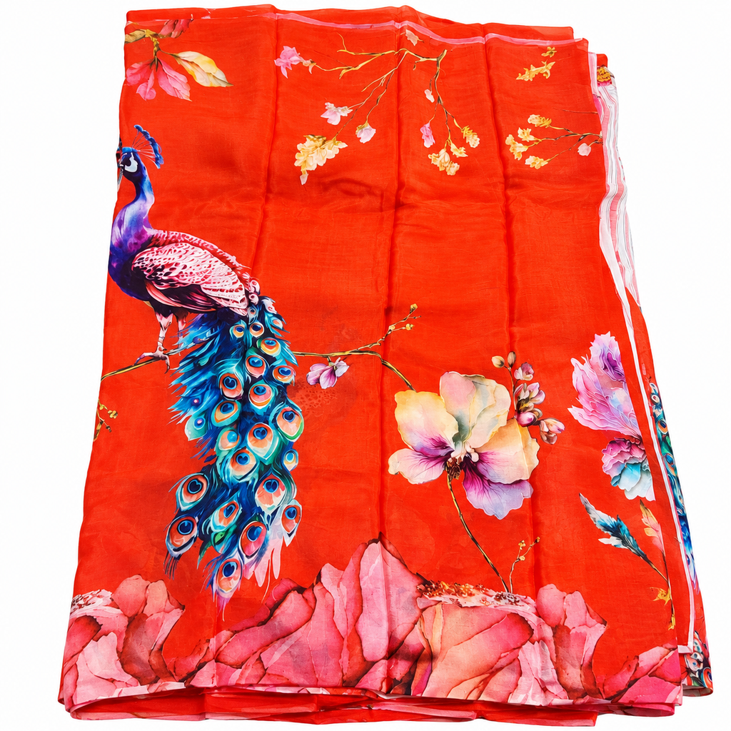 Pure Chinnon silk saree designer wear - Red