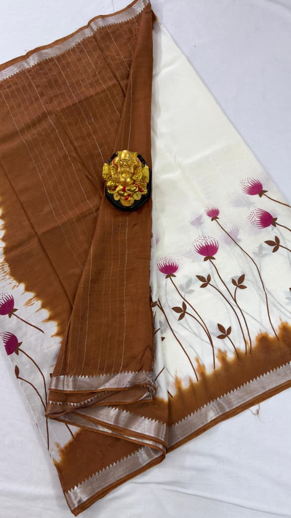 Mangalagiri Pattu Semi Digital Printing Sarees