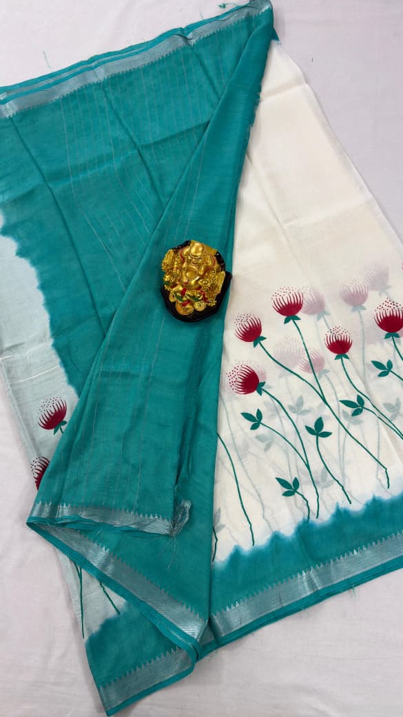 Mangalagiri Pattu Semi Digital Printing Sarees