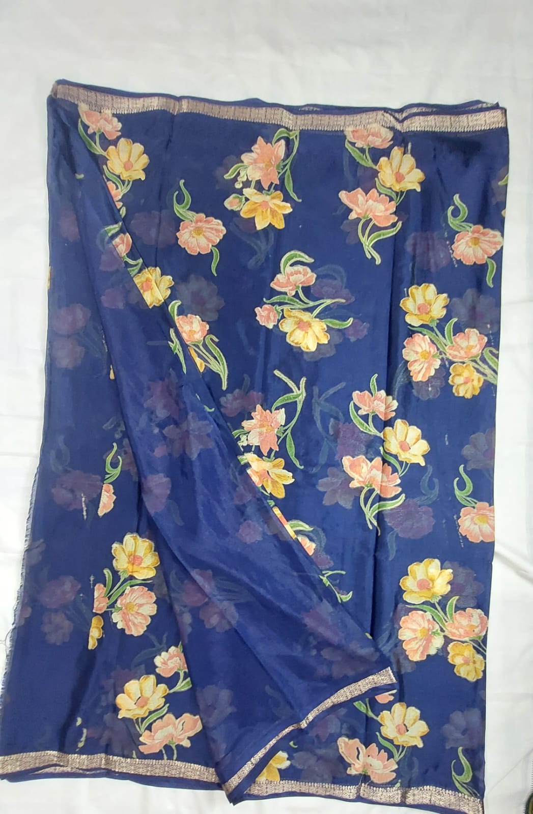 Chinon silk saree MSF006 - Navy Blue