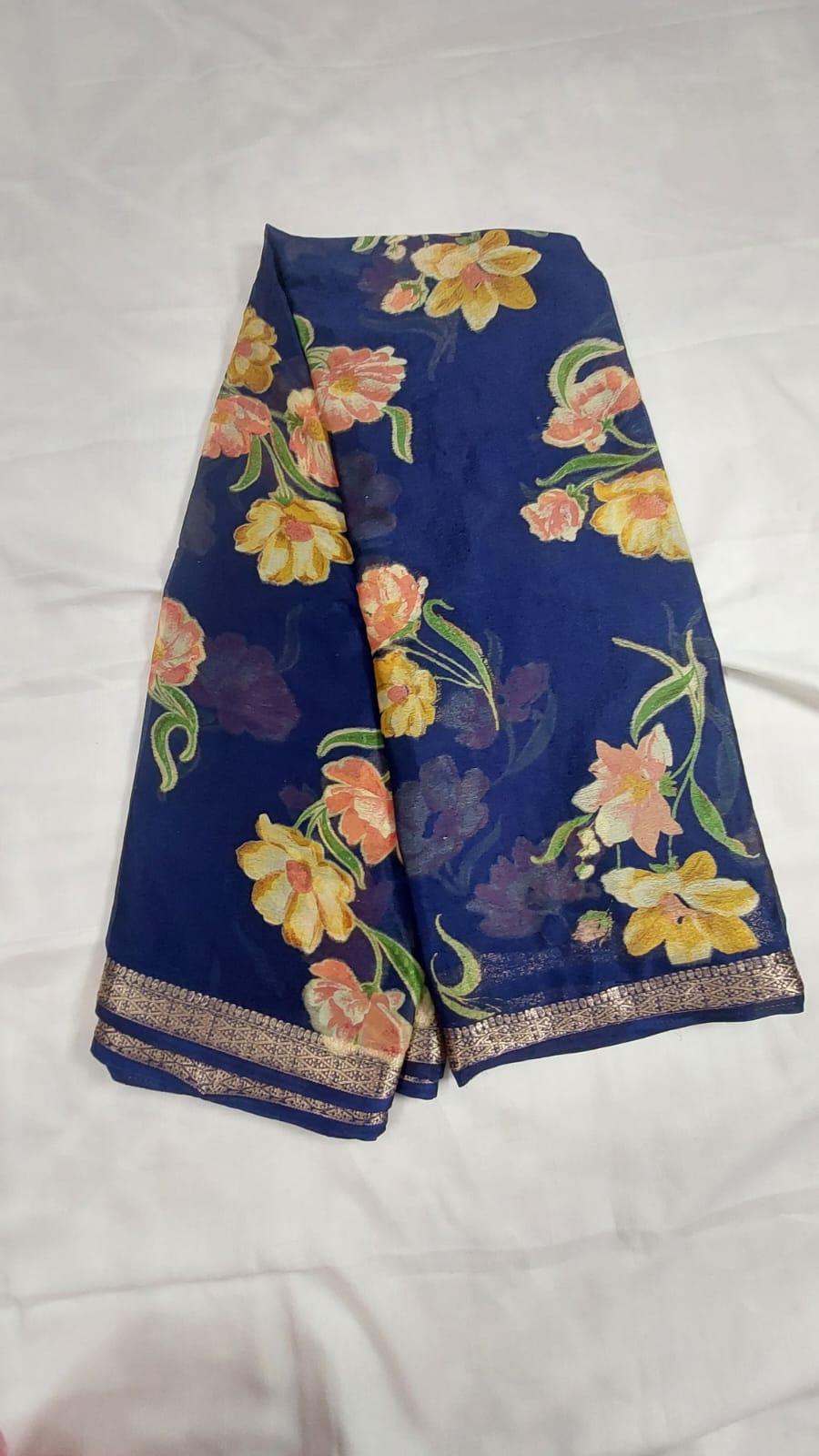 Chinon silk saree MSF006 - Navy Blue