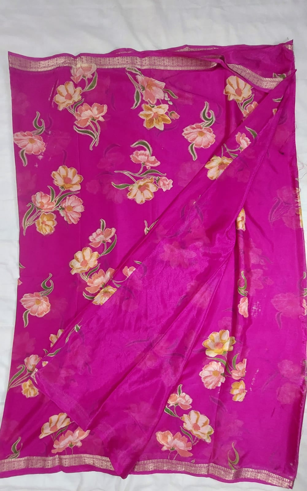 Chinon silk saree MSF006 - Rani Pink