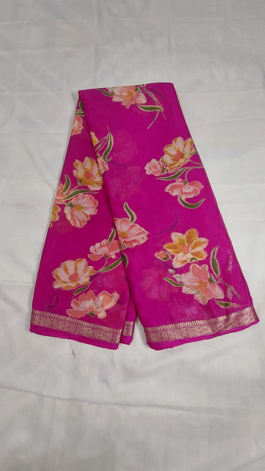 Chinon silk saree MSF006 - Rani Pink