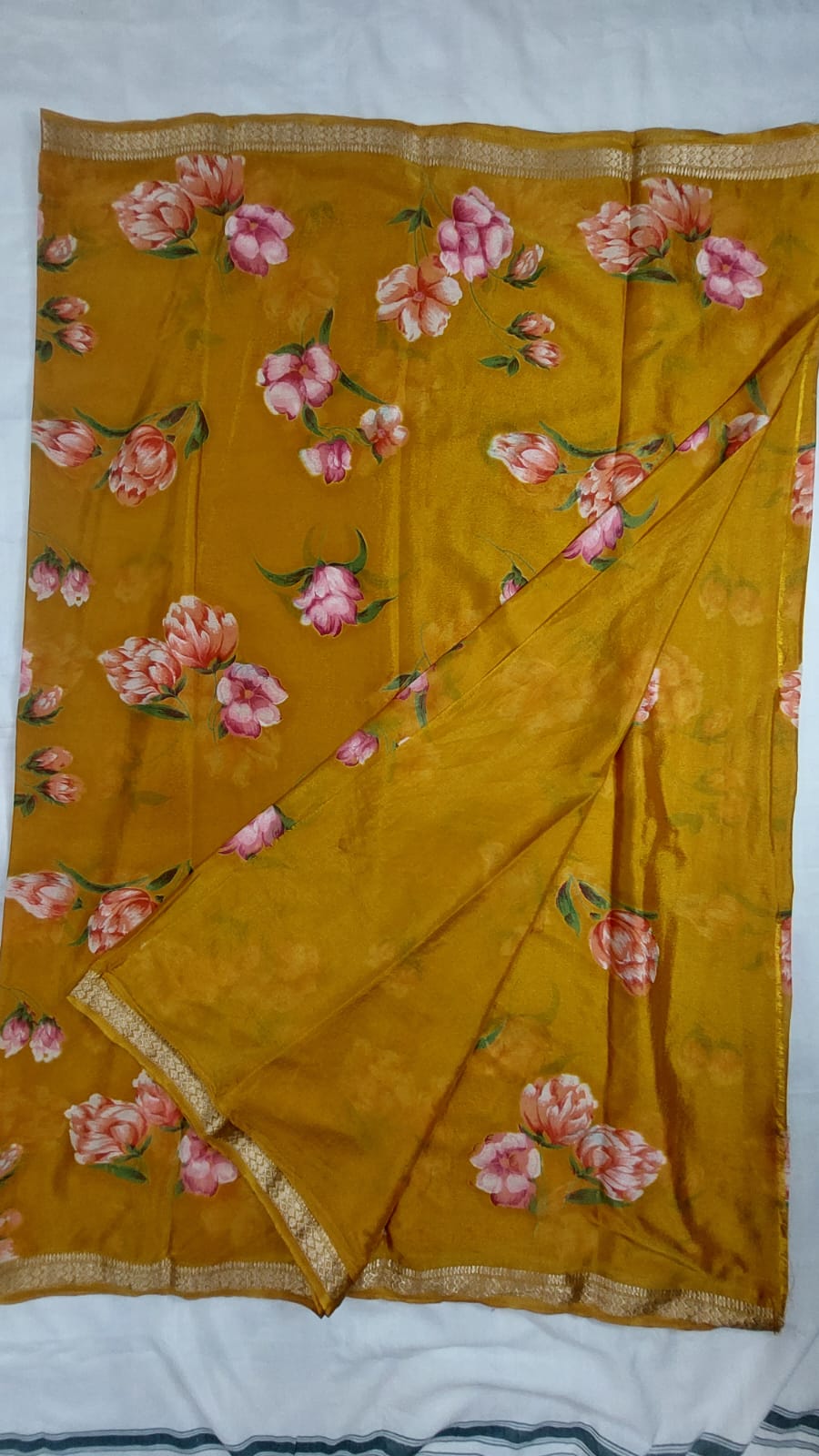 Chinon silk saree MSF006 - Mustered Yellow